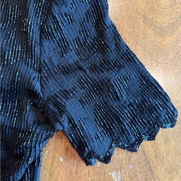 VTG Laurence Kazar Beaded Silk Top Black Sequin Evening Blouse Scalloped Size XL - Picture 4 of 10